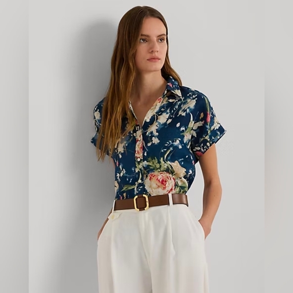 Lauren Ralph Lauren Tops - Lauren Ralph Lauren Relaxed Fit Floral Buttom Up Short-Sleeve Shirt Size XL